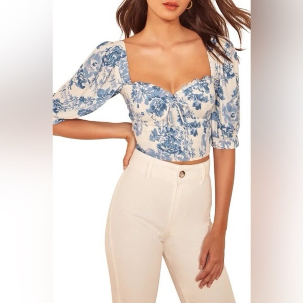 Reformation Luna Blue Floral Top